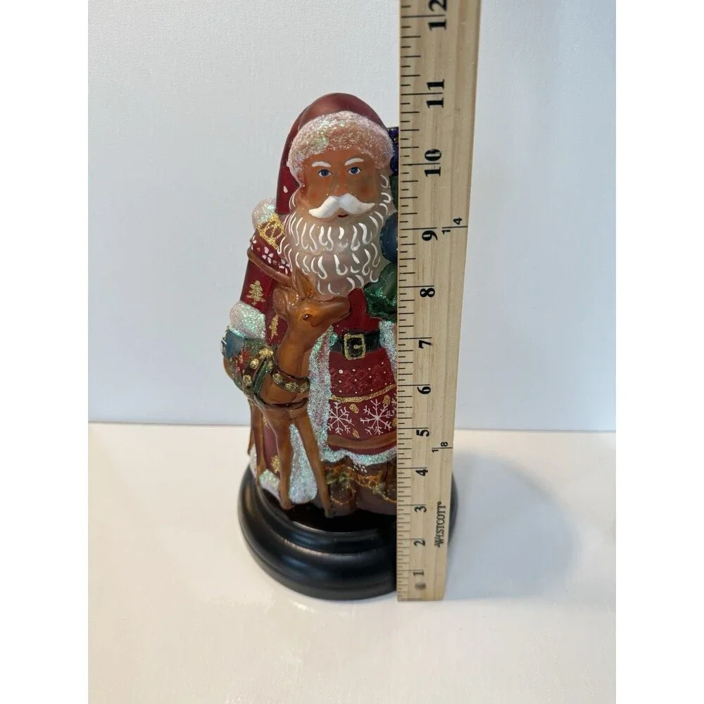 Vtg Merck Santa with Deer Old World Christmas 2007 Nordic Lights Up Glass